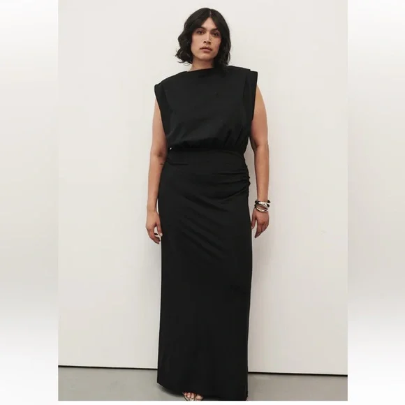 chinese dress ladies Modal Plunge Neck Long Sleeve Maxi Dress in Black - XXS